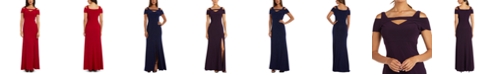 Nightway Petite Cold-Shoulder Keyhole Gown